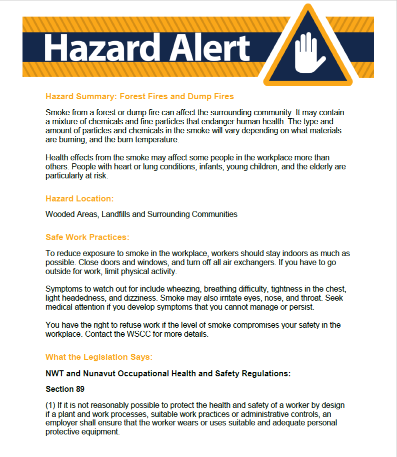 Hazard Alert Fires WSCC Workers' Safety and Compensation Commission